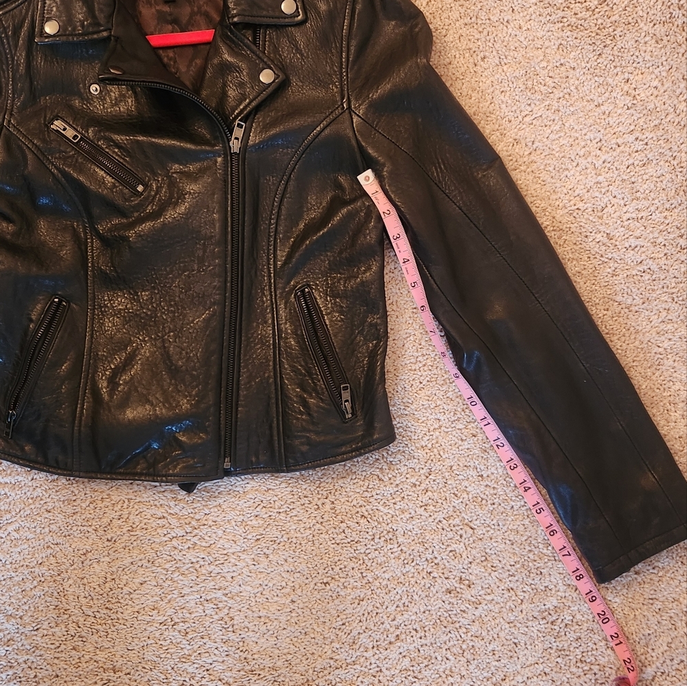 Black Rivet Leather Jacket Women's Black Moto Zip Up Biker Coat Size Medium - Picture 7 of 9